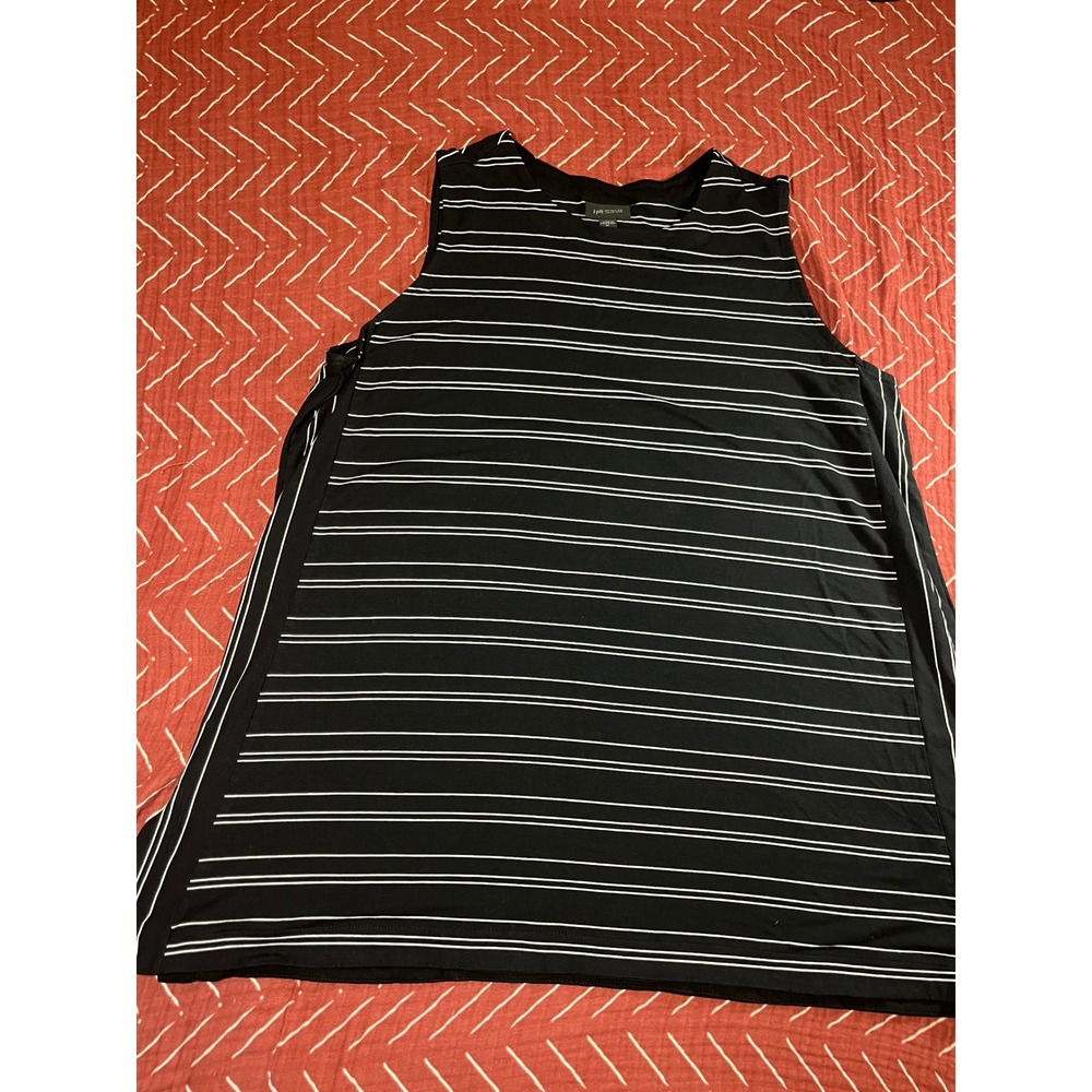 J.Jill Wearever Black‎ White Stripe Sleeveless Tank Top Shirt XL Side Slits